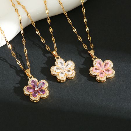14K Gold-Plated Luxury Purple Crystal Flower Necklaces